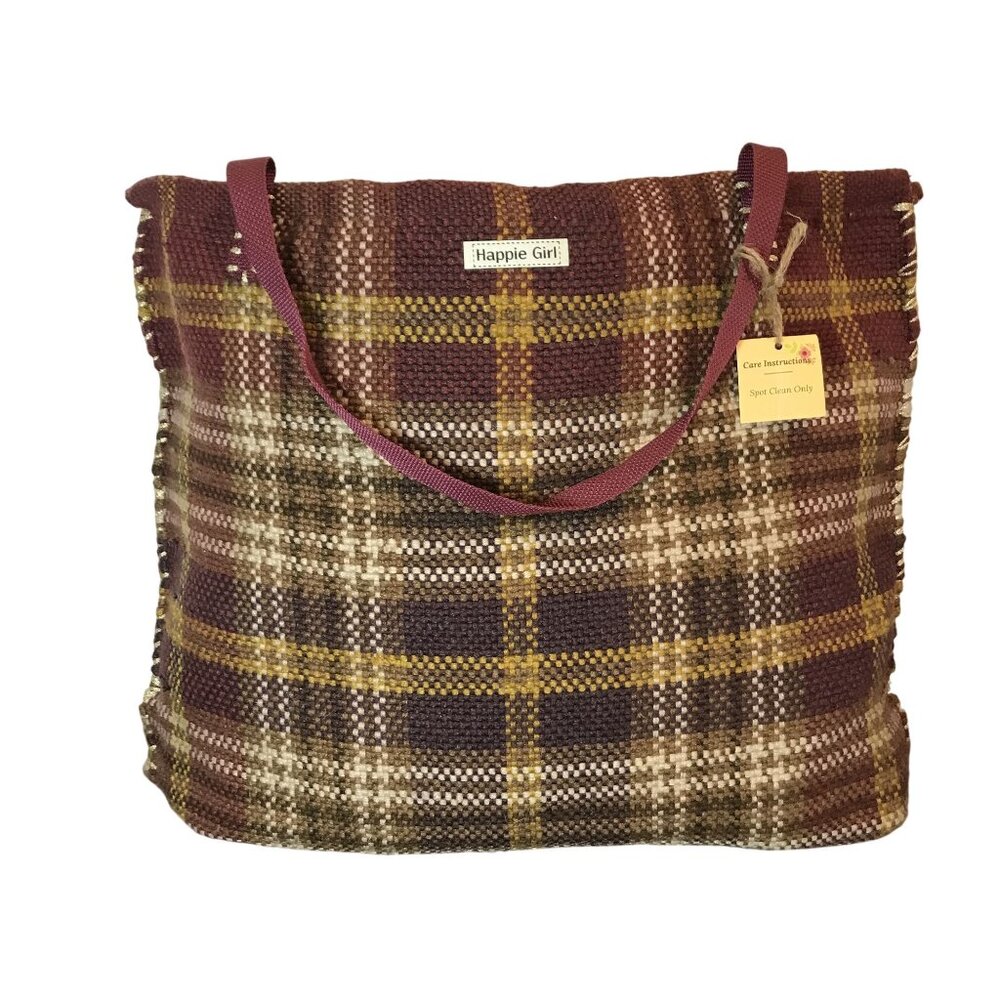 Happie Girl XL Plaid Textile Tote Bag  Carry-All Market Grocery Office Beach